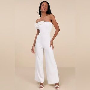 Lulu's White Ruffled One-Shoulder Jumpsuit